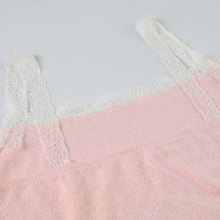 Bowknot lace hem cami short pant set
