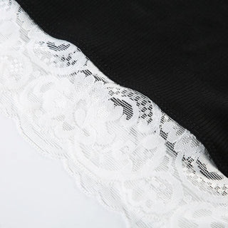 Short pant v neck lace hem button top