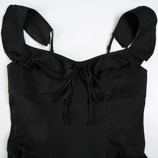 Ruffle self tie lace hem ruched cami mini dress