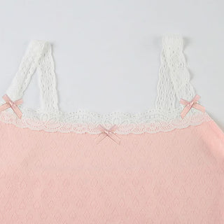 Bowknot lace hem cami short pant set