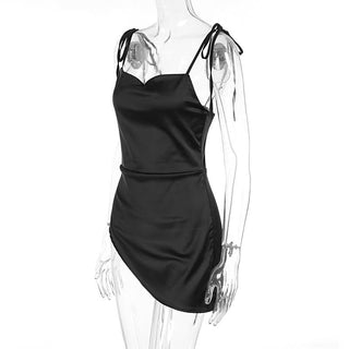 Cowl neck satin irregular cami mini dress