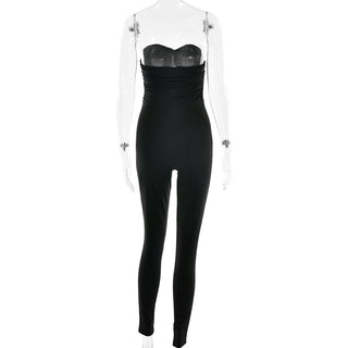 Bowknot hollow out ruched tube jumpsuit