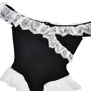 Off shoulder ruffle lace hem bodysuit