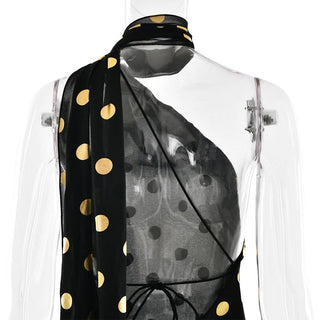 Halter polka dot backless self tie maxi dress