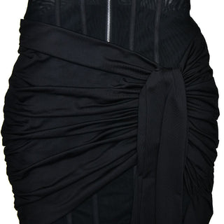 Zip-up corset mesh ruched tank mini dress