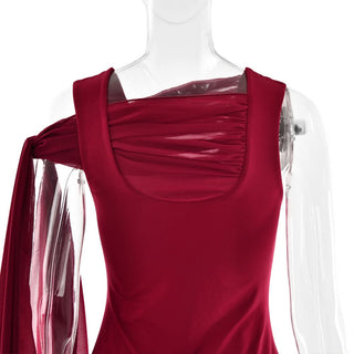 U neck knotted solid mini dress