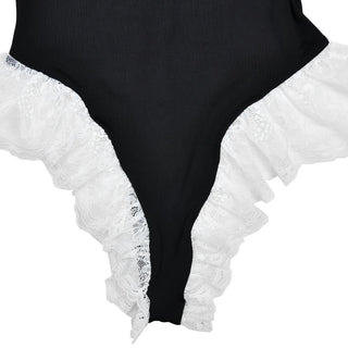 Off shoulder ruffle lace hem bodysuit