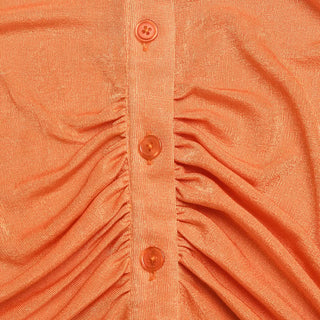 Turnover collar long sleeve ruched button crop top