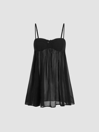 Chiffon Leopard Bowknot Oversized Mini Nightdress