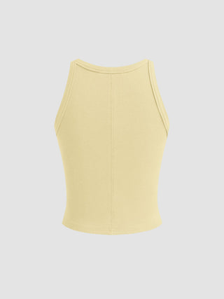 Cotton-blend Round Neckline Solid Tank Top