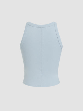 Cotton-blend Round Neckline Solid Tank Top