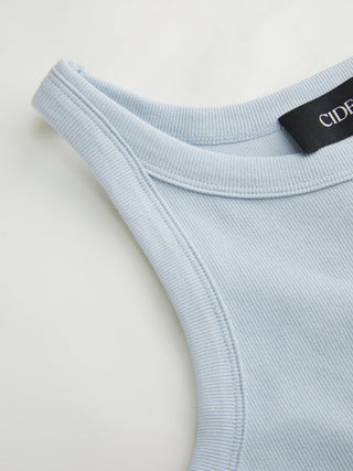 Cotton-blend Round Neckline Solid Tank Top