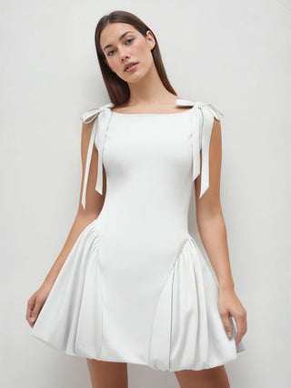 Grad Dresses Cute Summer Dresses Party Dress For Party New Years Holiday Dress Valentine rush outfits special occasion dresses Woven Sculptural Boat Neck Bowknot Bubble Hem Mini Dress For Date