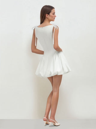 Grad Dresses Cute Summer Dresses Party Dress For Party New Years Holiday Dress Valentine rush outfits special occasion dresses Woven Sculptural Boat Neck Bowknot Bubble Hem Mini Dress For Date