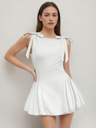 Grad Dresses Cute Summer Dresses Party Dress For Party New Years Holiday Dress Valentine rush outfits special occasion dresses Woven Sculptural Boat Neck Bowknot Bubble Hem Mini Dress For Date