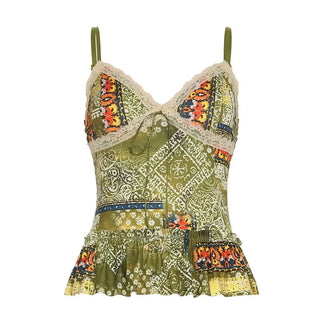 V neck lace hem contrast cami top