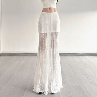 Lace knitted ribbed maxi skirt