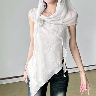 Off shoulder flower applique irregular top