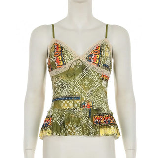 V neck lace hem contrast cami top