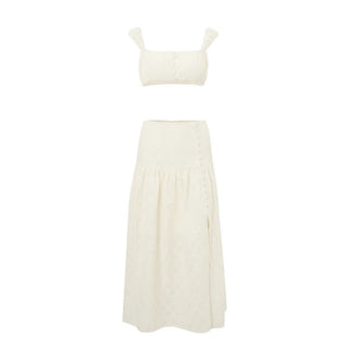 Square neck button slit crop maxi skirt