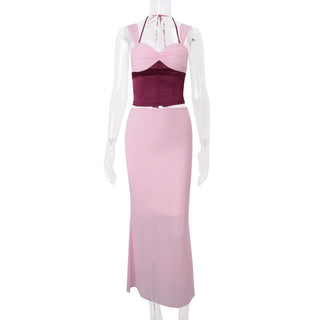 Halter corset lace up slit maxi skirt set