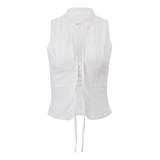 Sleeveless button solid crop top