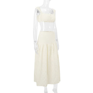 Square neck button slit crop maxi skirt
