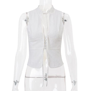 Sleeveless button solid crop top