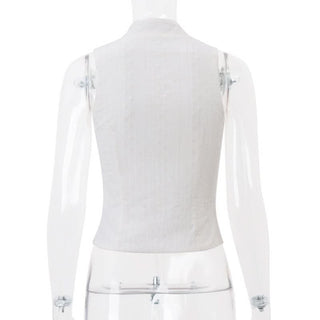 Sleeveless button solid crop top