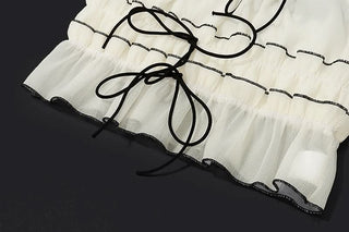 Ruffle stitch smocked bowknot cami maxi skirt set