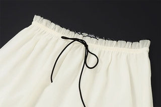 Ruffle stitch smocked bowknot cami maxi skirt set