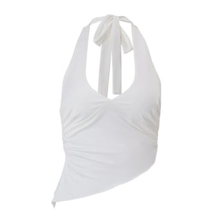 Halter self tie ruched backless top