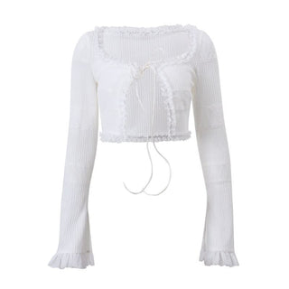 Long sleeve ruffle knitted self tie short pant set