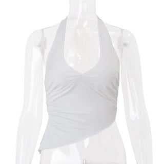 Halter self tie ruched backless top