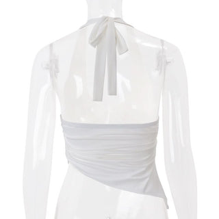 Halter self tie ruched backless top