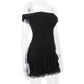 Off shoulder bowknot ruffle ruched mini skirt set