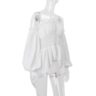 Halter off shoulder ruched smocked ruffle top