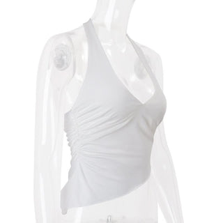 Halter self tie ruched backless top