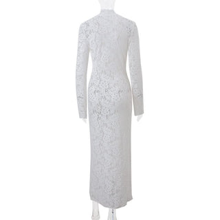 Lace long sleeve slit lace up maxi dress