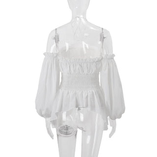 Halter off shoulder ruched smocked ruffle top