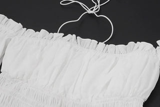 Halter off shoulder ruched smocked ruffle top