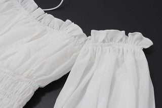 Halter off shoulder ruched smocked ruffle top