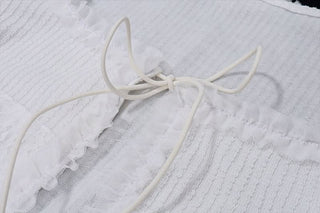 Long sleeve ruffle knitted self tie short pant set