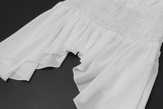 Halter off shoulder ruched smocked ruffle top