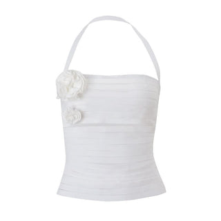 Flower applique halter hollow out cut out top