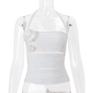 Flower applique halter hollow out cut out top