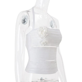 Flower applique halter hollow out cut out top