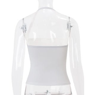 Flower applique halter hollow out cut out top