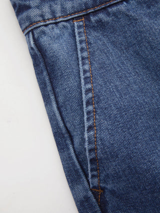 Denim V-neck Button Pocket Wide Leg Jumpsuit