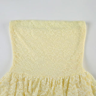 Lace ruffle ruched tube mini dress